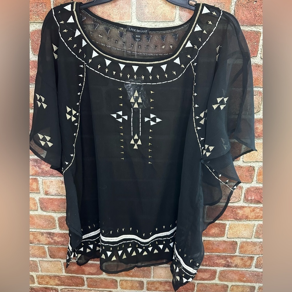 boho hippie semi-sheer flowy art to wear cap sleeve top size 18
